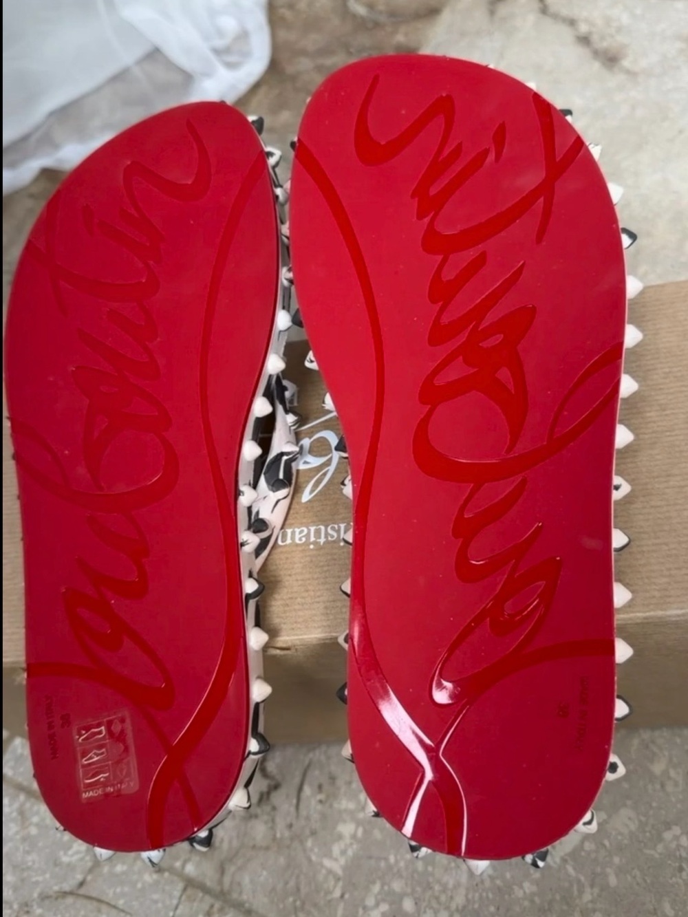 Christian Louboutin White & Black Animal Print Studded Donna Loubi Flip Flops 38 - Picture 6 of 16